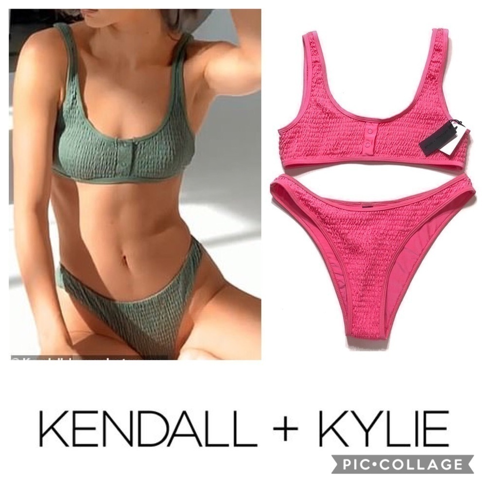 Kendall + Kylie Pink Henley Bikini NWT Large Women’s Swim Suit Two Piece